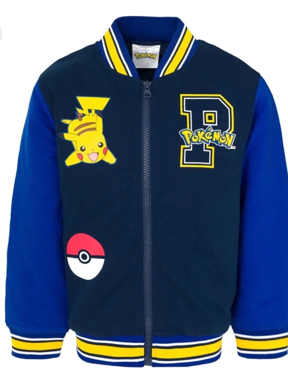 NWT Pokemon Navy & Royal Blue Pikachu Varsity Jacket for Kids size 7/8